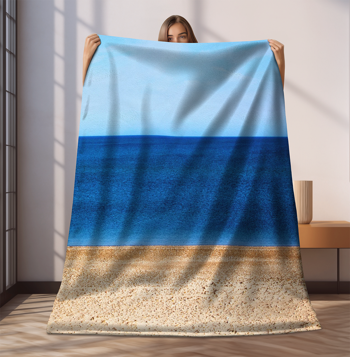 Sand Sky and Ocean Velveteen Plush Blanket