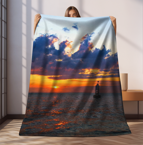 Sunset at the Bell Buoy Velveteen Plush Blanket